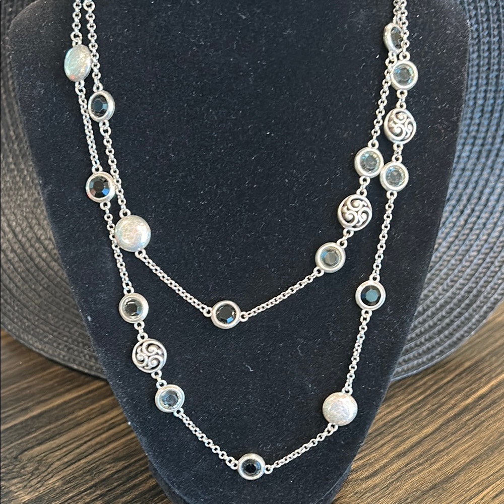 Brighton Elegant Silver Necklace with Black Accents. Can be worn long or short!